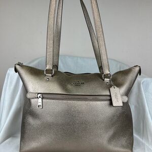 Coach F87684 Crossgrain Leather Metallic Wine Gallery Tote Shoulder Bag